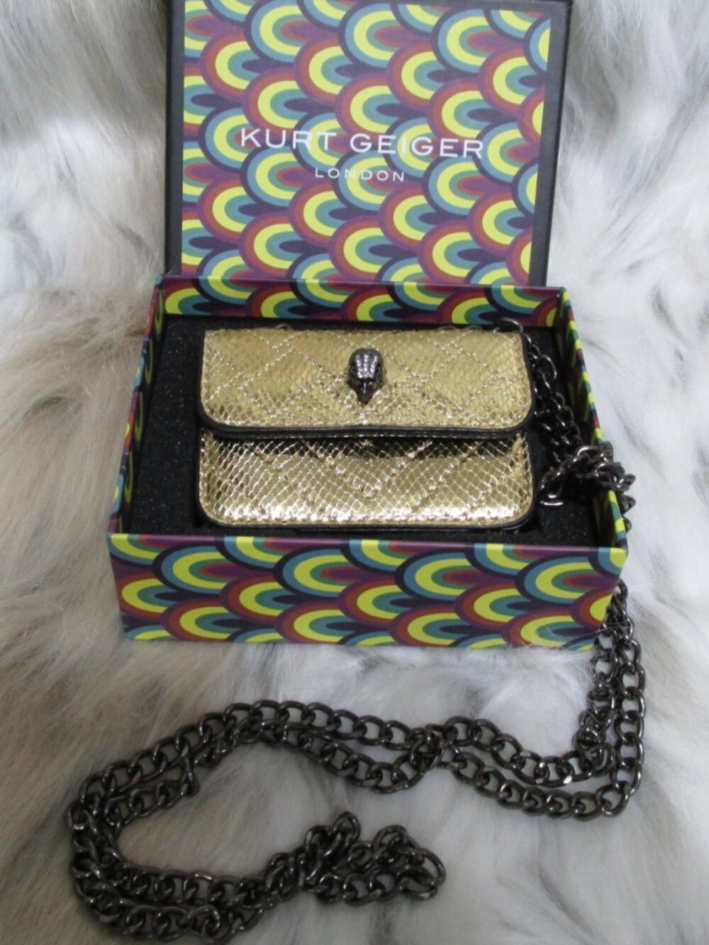 P3187-NIB Kurt Geiger Micro Gold Metallic Bag